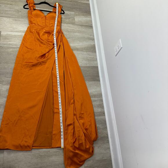 Miss Circle Zayda Orange High Slit Corset Satin Gown Women’s Size Small - Picture 10 of 10